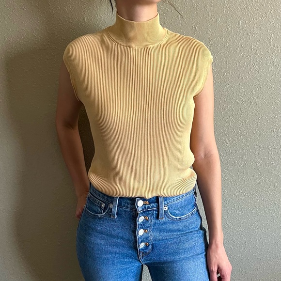 Coldwater Creek Tops - Vintage Coldwater Creek Mustard Yellow Sleeveless Silk Turtle Neck Size Small
